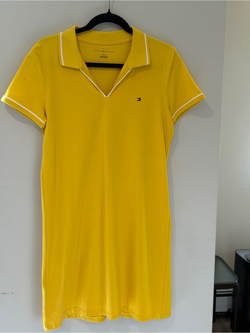 Tommy Hilfiger Bright Yellow Polo Midi Dress with White Trim